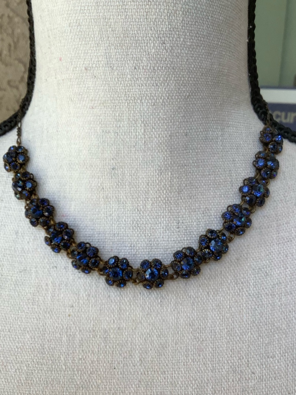 Vintage Liz Palacios blue Swarovski Crystal Flower 16” necklace